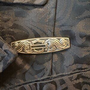 Harley Davidson Black Ornate Print Logo Nylon Motorcycle y2k Jacket Size Medium